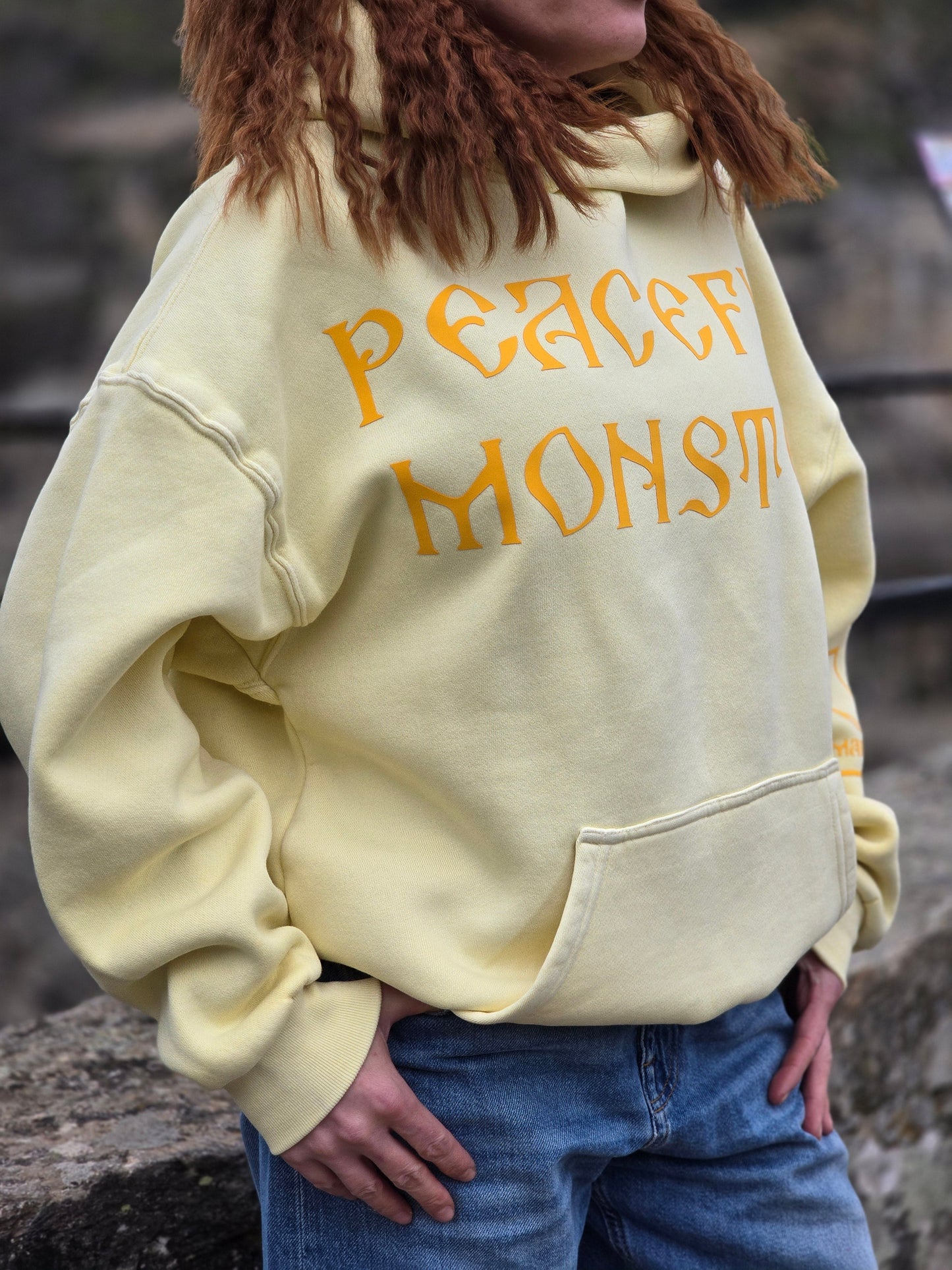 PEACEFUL MONSTER VINTAGE HOODIE - YELLOW - UNISEX