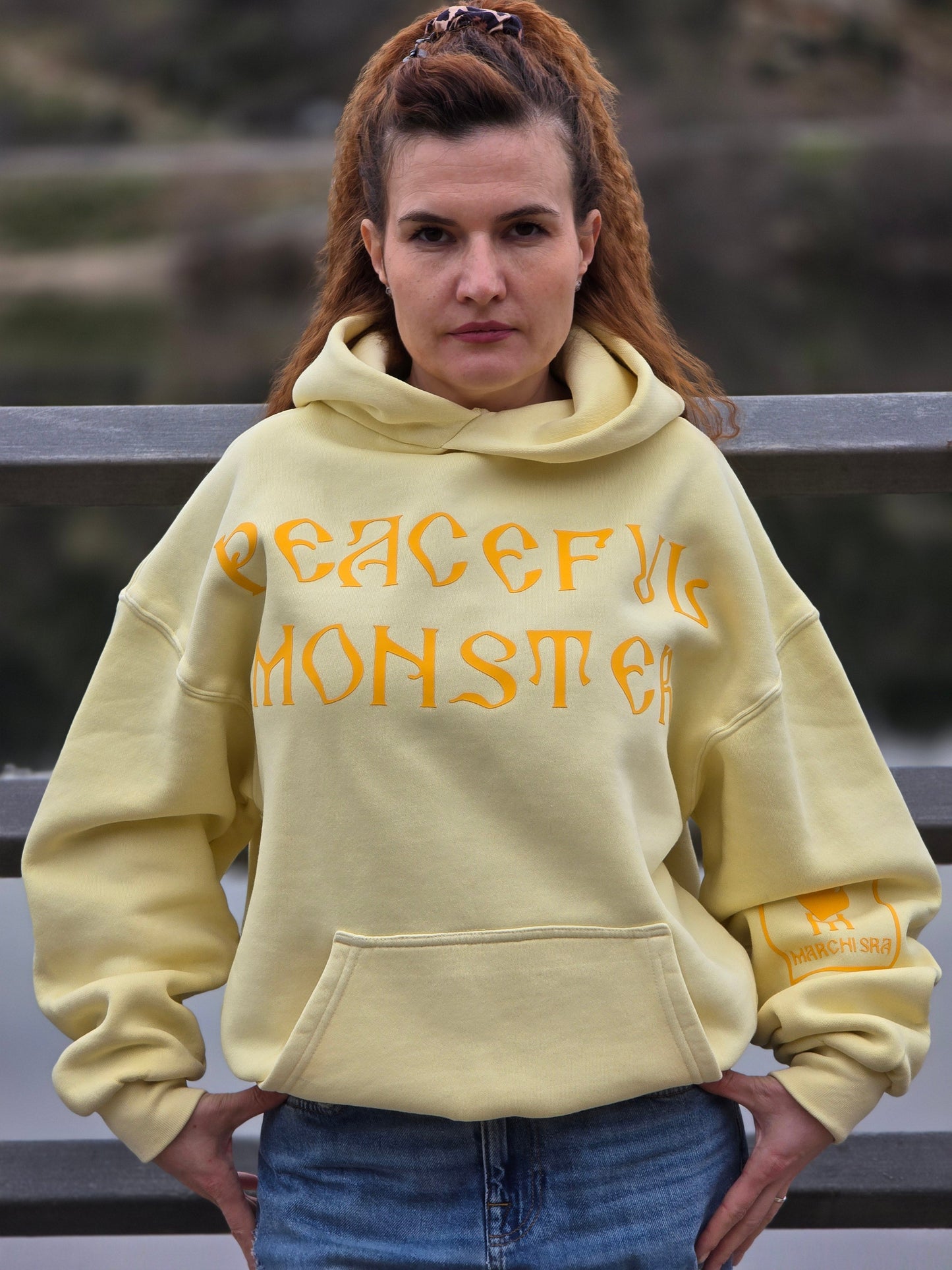 PEACEFUL MONSTER VINTAGE HOODIE - YELLOW - UNISEX