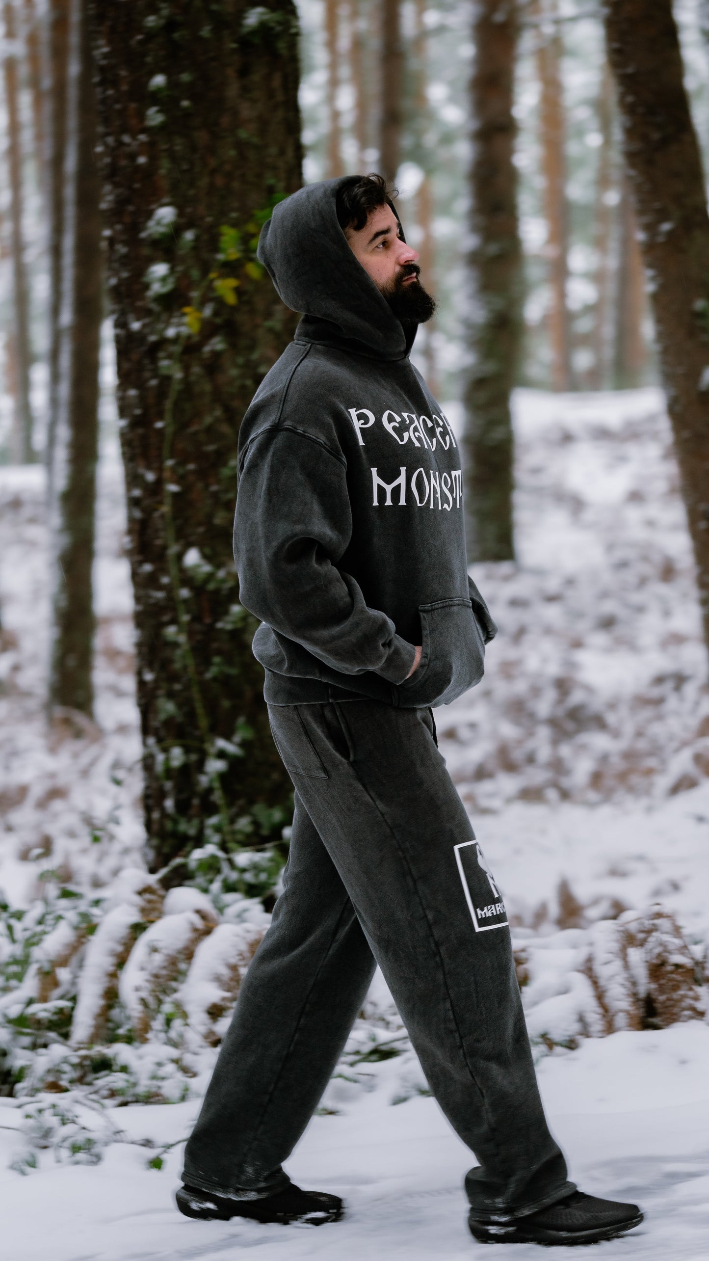 PEACEFUL MONSTER VINTAGE HOODIE - BLACK - UNISEX